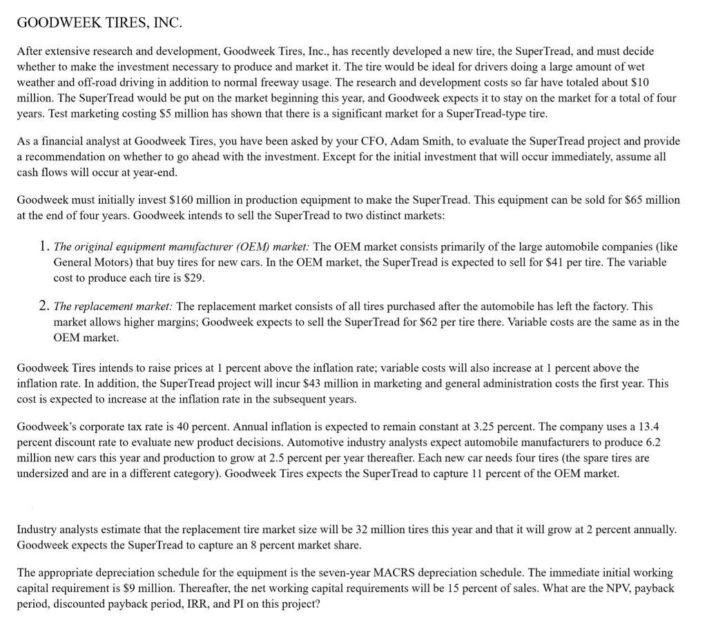 GOODWEEK TIRES, INC. After extensive research and