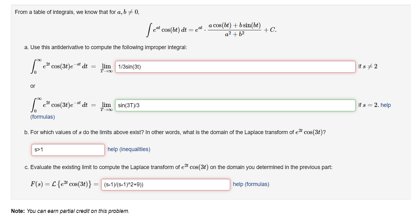 Solved From A Table Of Integrals, We Know That For A,b =0, | Chegg.com