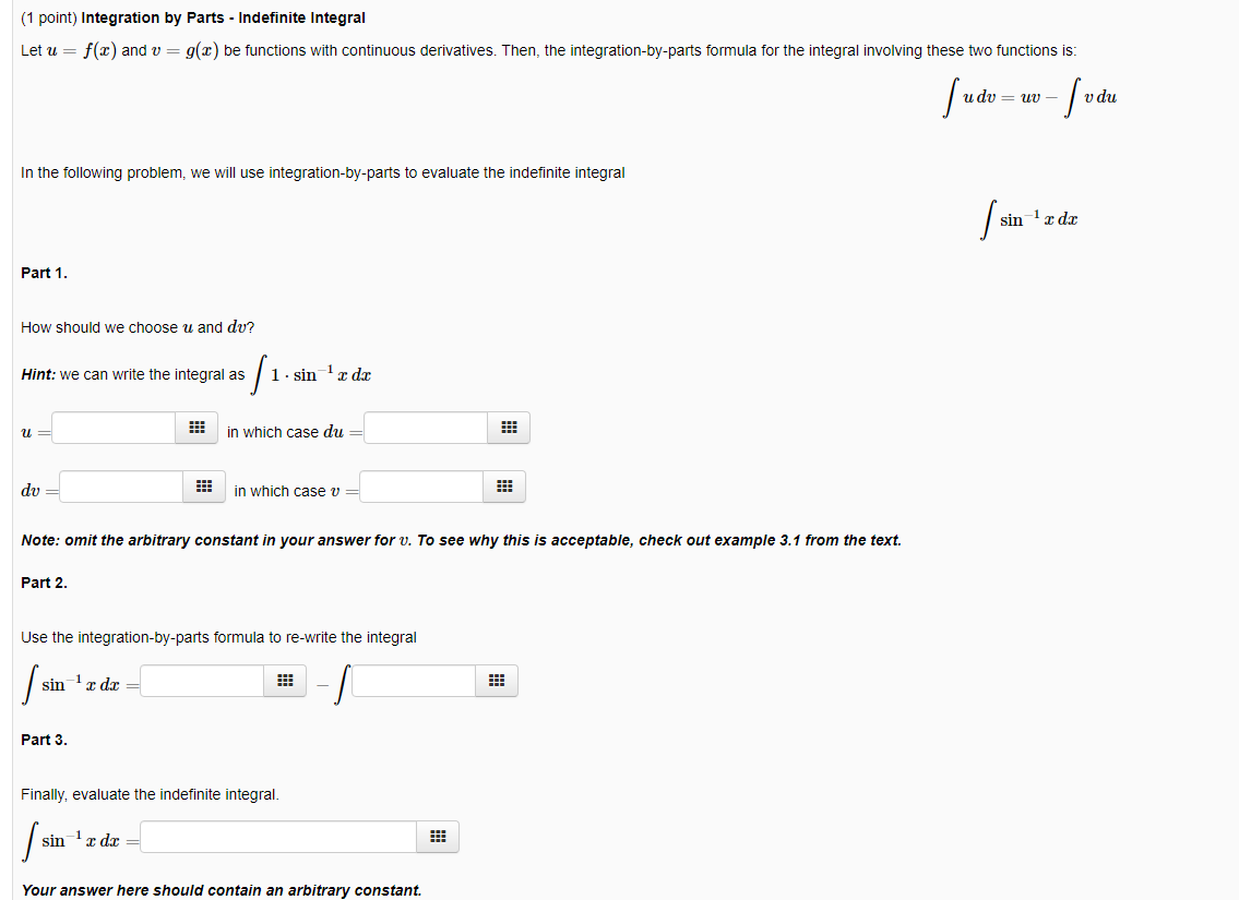 Solved 1 Point Integration By Parts Indefinite Integr Chegg Com