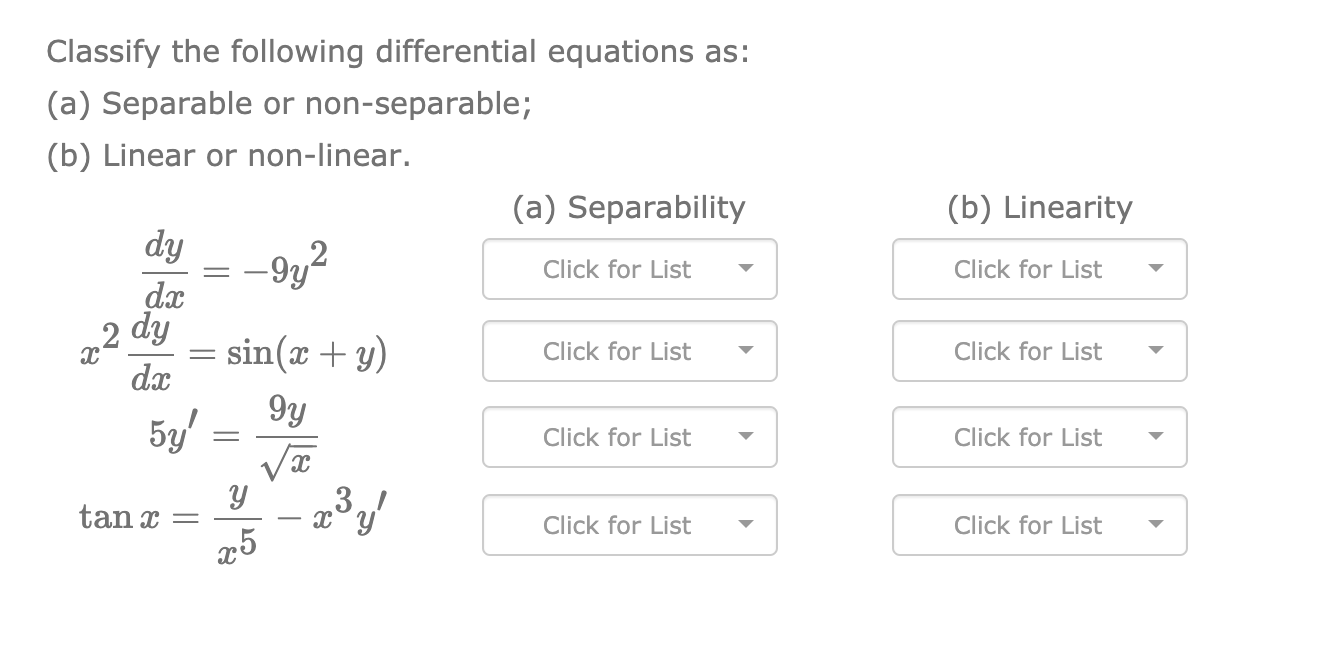 Solved (b) Linearity Click For List Classify The Following | Chegg.com