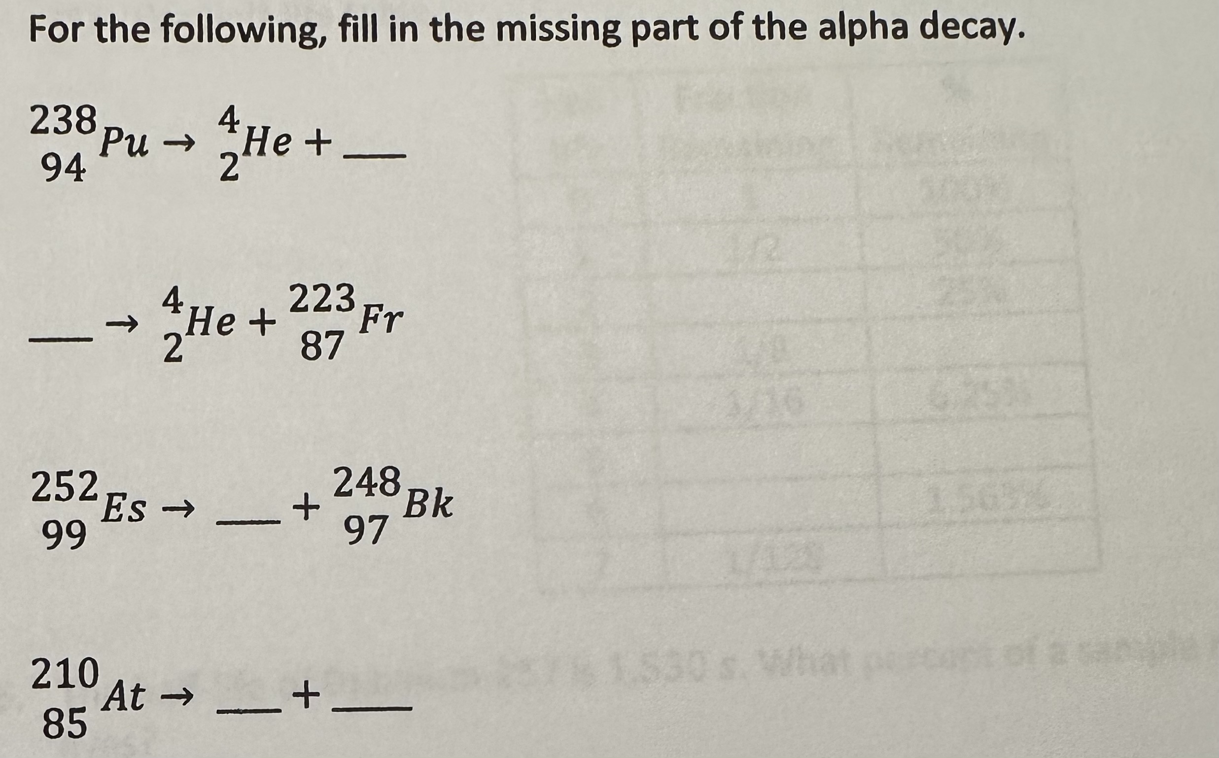 Solved For the following, fill in the missing part of the | Chegg.com