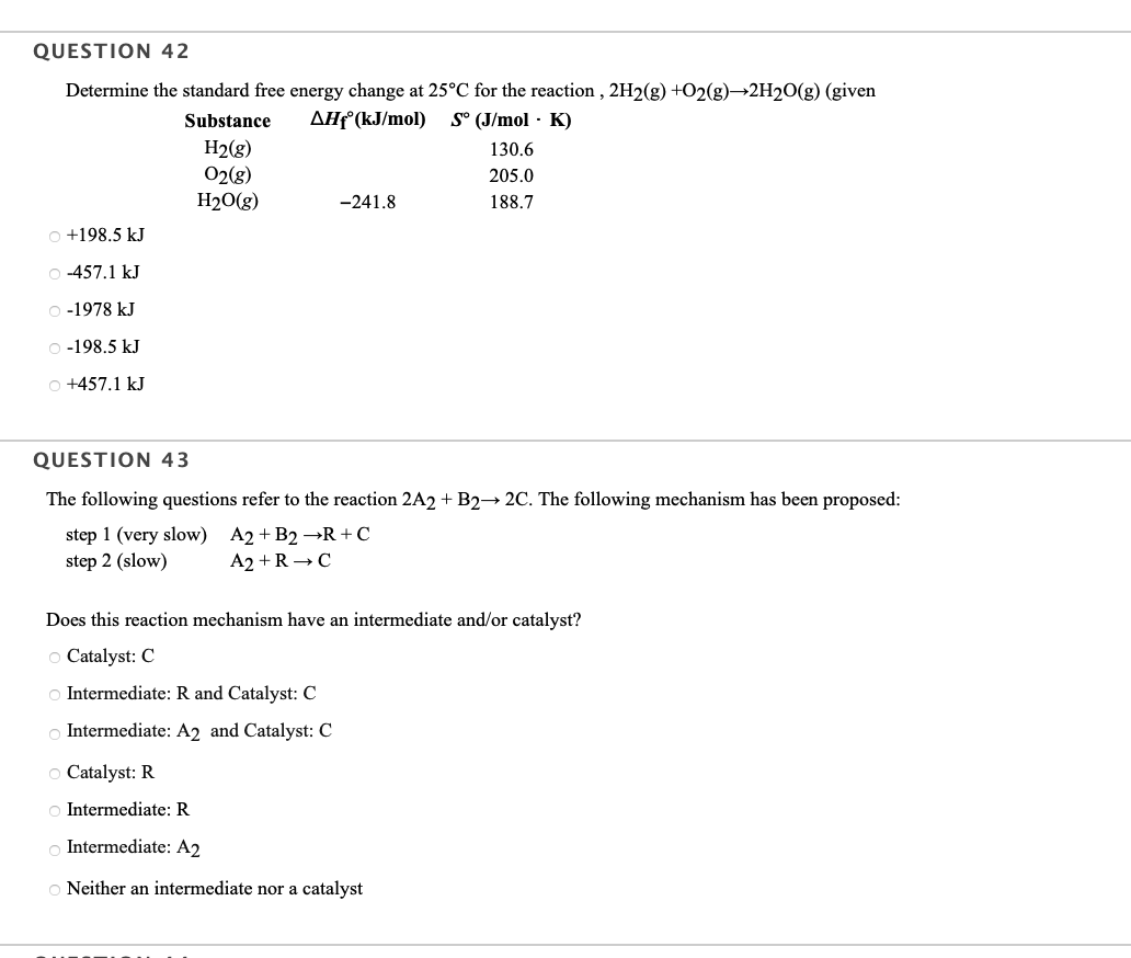 Solved QUESTION 42 Determine the standard free energy change | Chegg.com