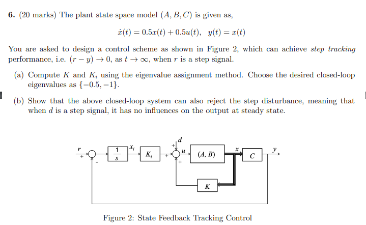 Solved 6. (20 marks) The plant state space model (A,B,C) is | Chegg.com