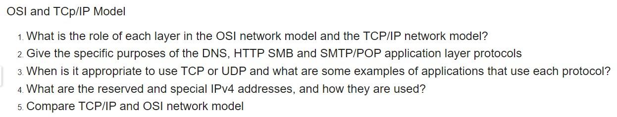 Solved OSI and TCP/IP Model 1. What is the role of each | Chegg.com