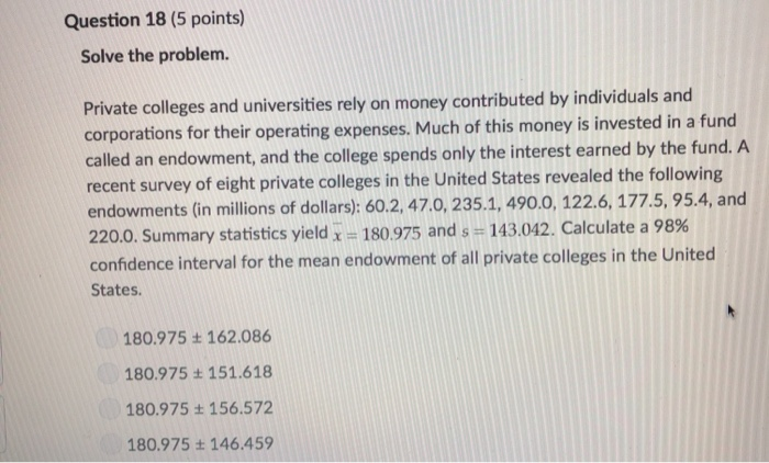 Solved Question 18 (5 points) Solve the problem. Private | Chegg.com