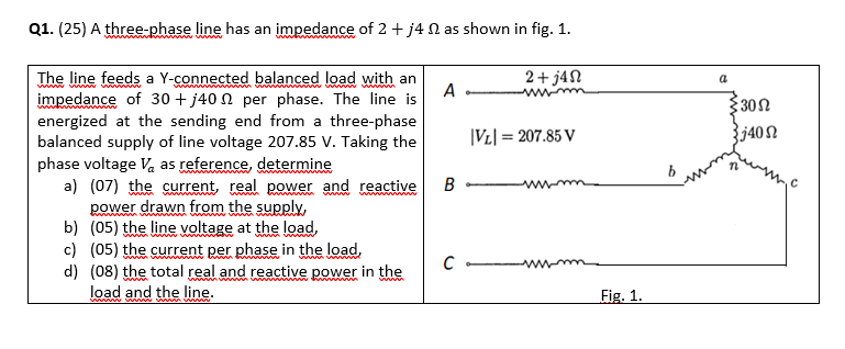 Solved Q1. (25) A three-phase line has an impedance of 2 + | Chegg.com