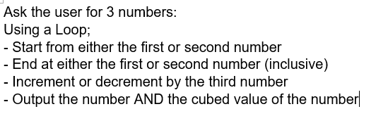 Solved Python Programing Ask the user for 3 numbers: Using a | Chegg.com