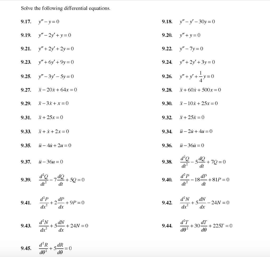 Solved Solve the following differential equations. 9.17. | Chegg.com