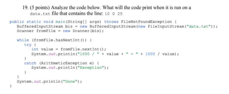 Solved 19. (5 points) Analyze the code below. What will the | Chegg.com