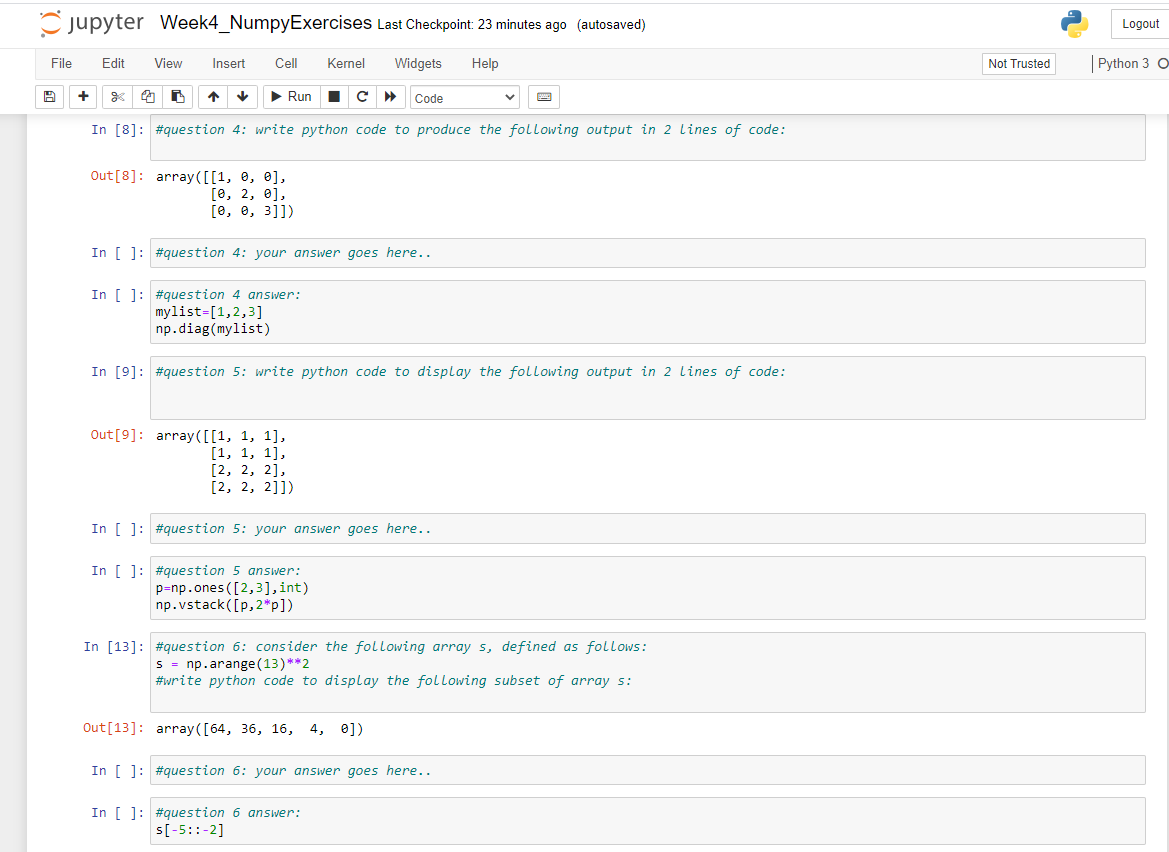 Solved jupyter Week4_NumpyExercises Last Checkpoint. 23 | Chegg.com