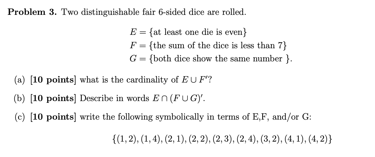 Two 6-sided dice are rolled. What is the probability that at least one of  the dice shows a 1? – Finite Mathematics