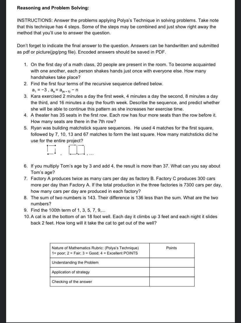 Reasoning/Problem Solving Maths Worksheets for Year 5 (age 9-10