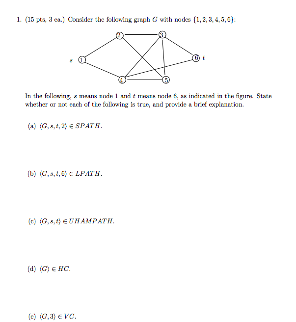 Solved 1. (15 pts, 3 ea.) Consider the following graph G | Chegg.com