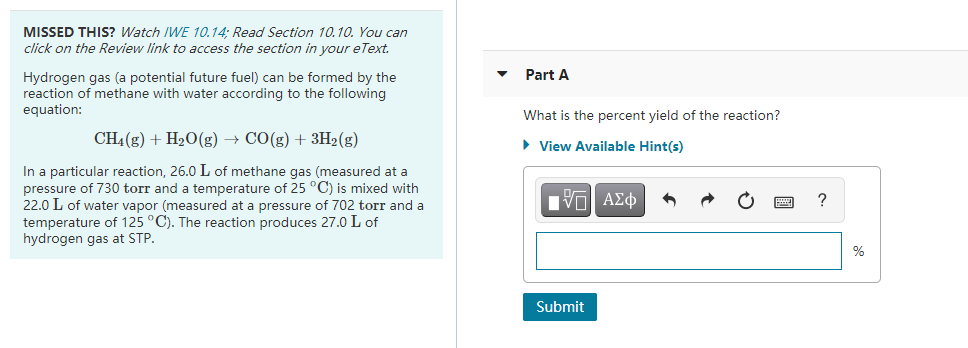 Solved Part A What Is The Percent Yield Of The Reaction? | Chegg.com