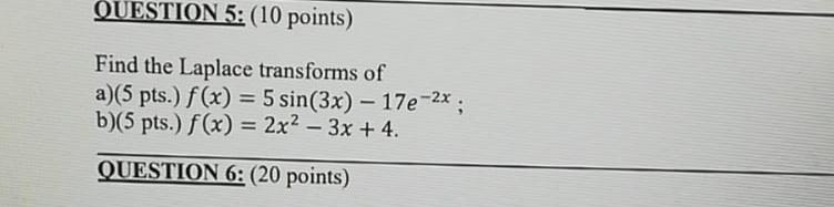Solved QUESTION 5: (10 points) Find the Laplace transforms | Chegg.com