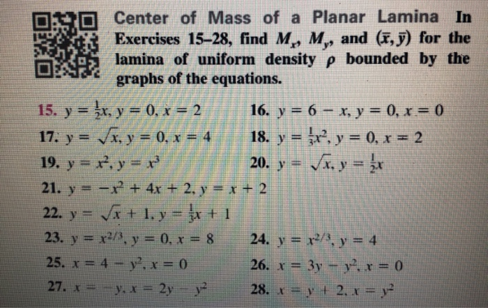 Lamina Math Solved Center of Mass of a Planar Lamina In Exercises 15-28, | Chegg.com
