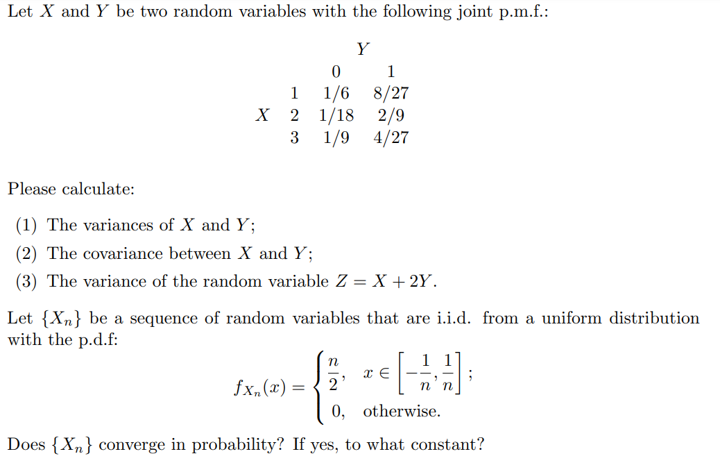 Solved Let X and Y be two random variables with the | Chegg.com