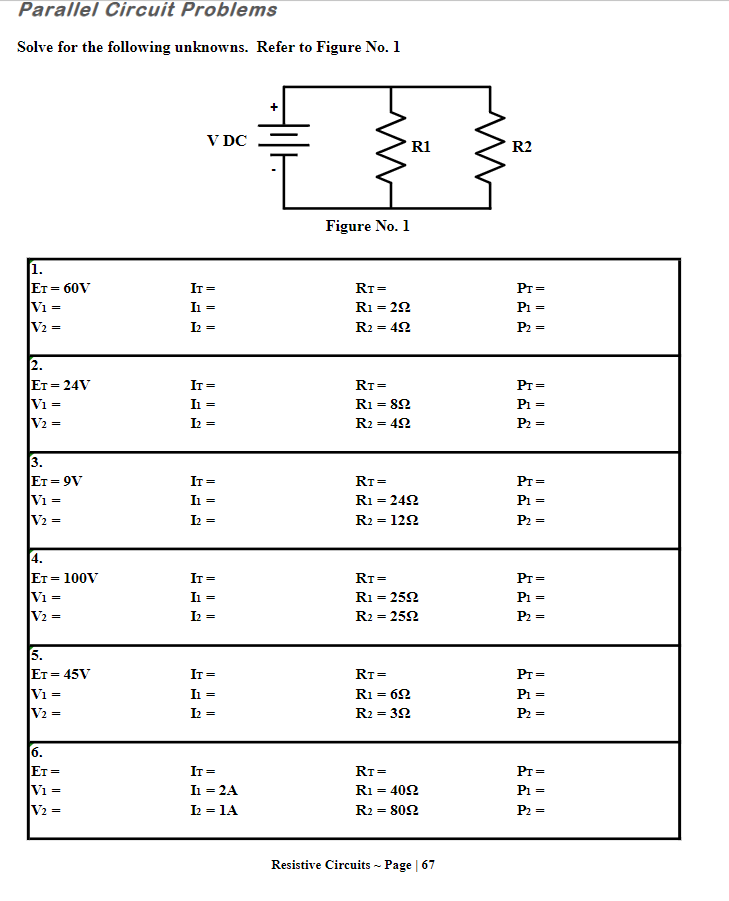 Solved Parallel Circuit Problems Solve For The Following | Chegg.com