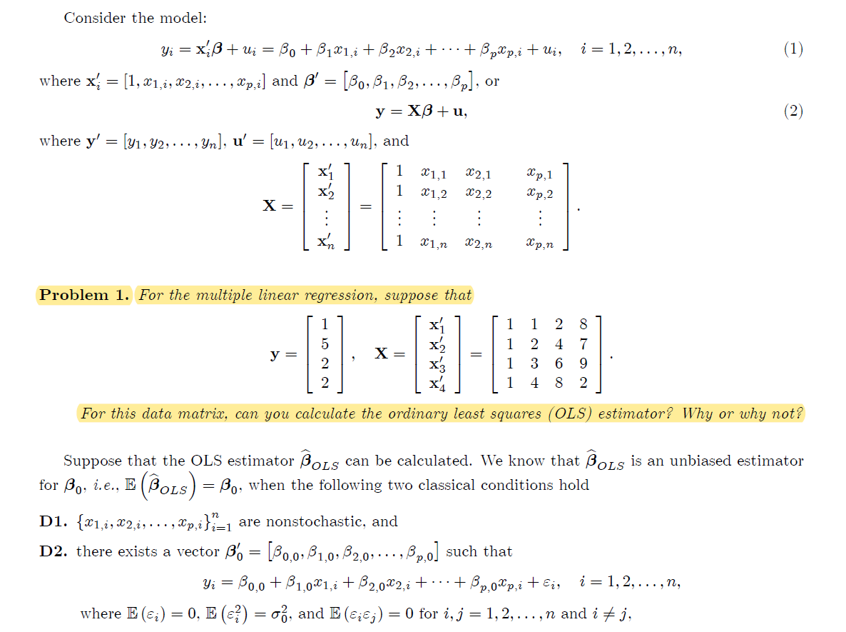 Consider The Model Yi 1 2 N 1 X Ss U Chegg Com