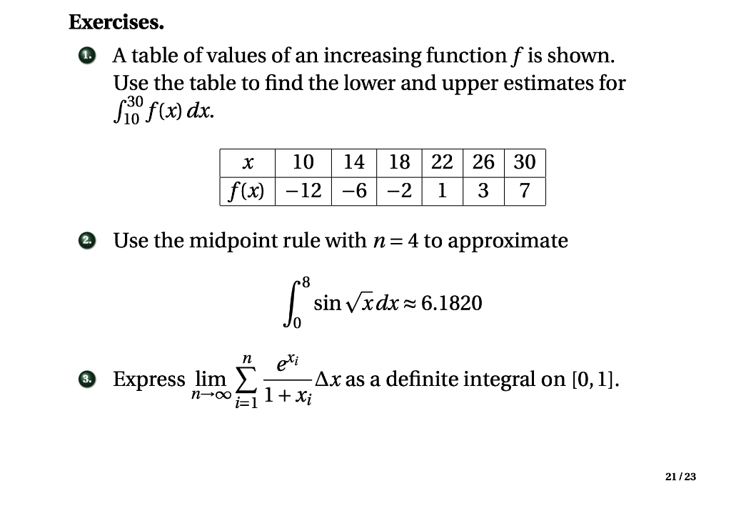 Solved (1.) A table of values of an increasing function f is | Chegg.com