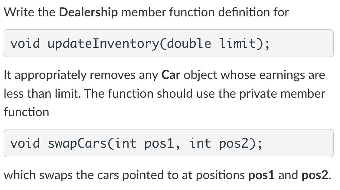 Solved Write the Dealership member function definition for