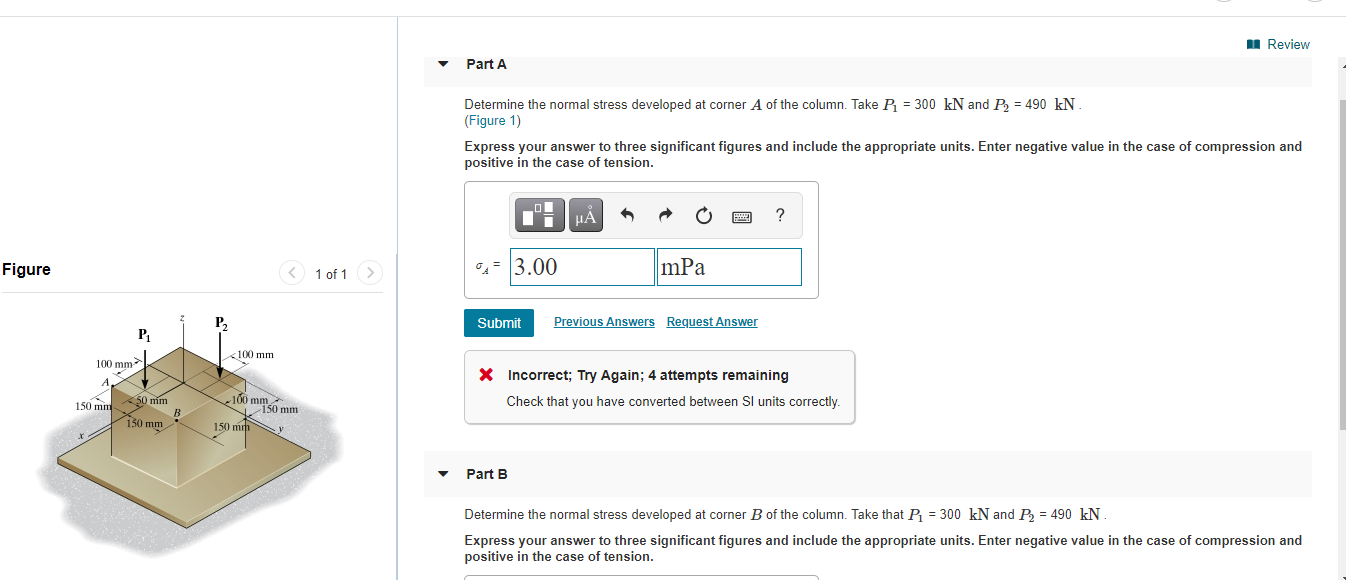 Solved n Review Part A Determine the normal stress developed | Chegg.com