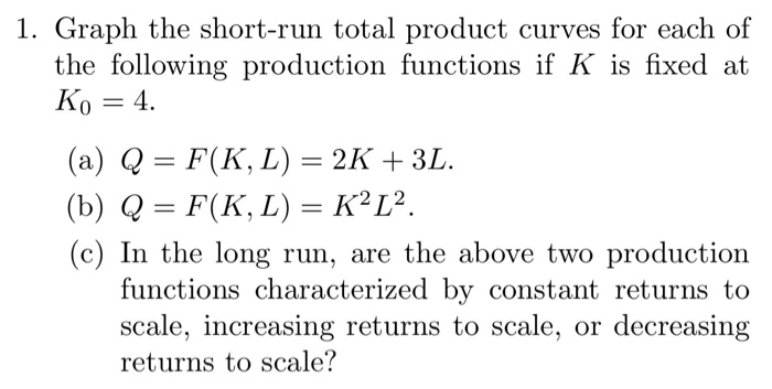 Solved 1. Graph the short-run total product curves for each | Chegg.com