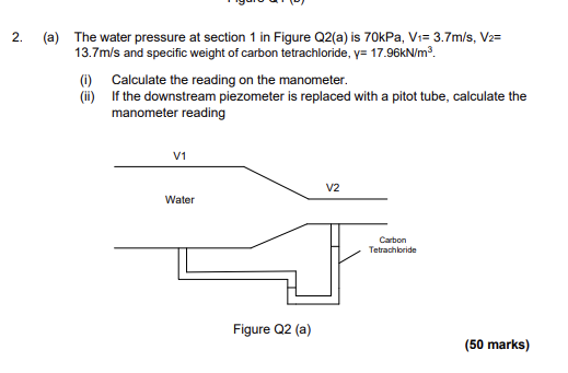 Solved a) The water pressure at section 1 in Figure Q2(a) is | Chegg.com