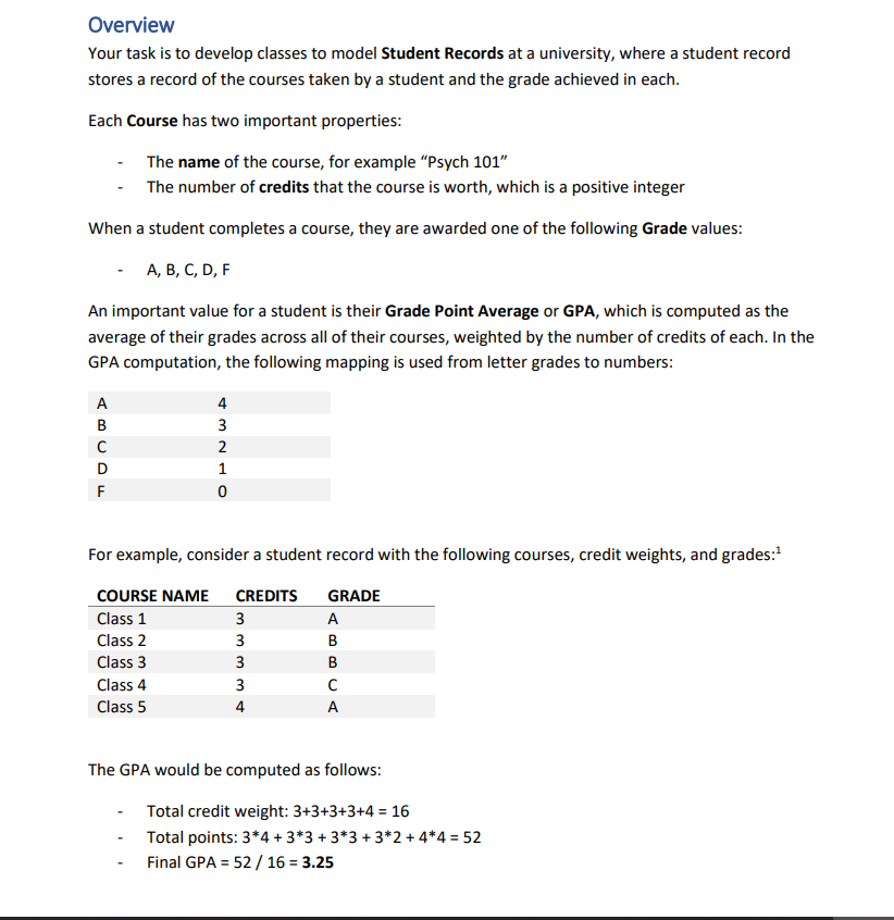 Solved Overview Your task is to develop classes to model | Chegg.com