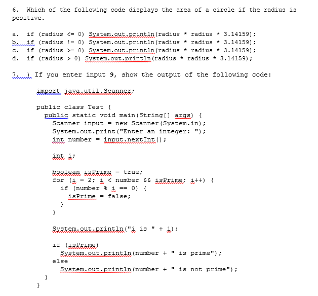 Solved 6. Which of the following code displays the area of a | Chegg.com