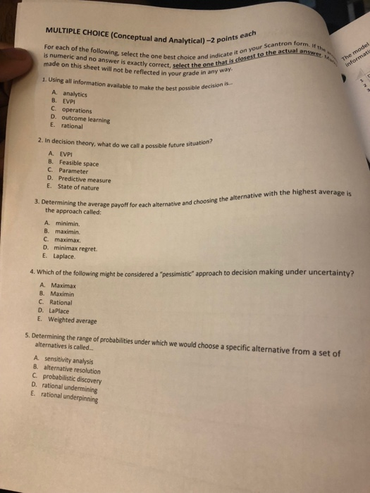 Solved MULTIPLE CHOICE (Conceptual and Analytical)-2p ce and | Chegg.com