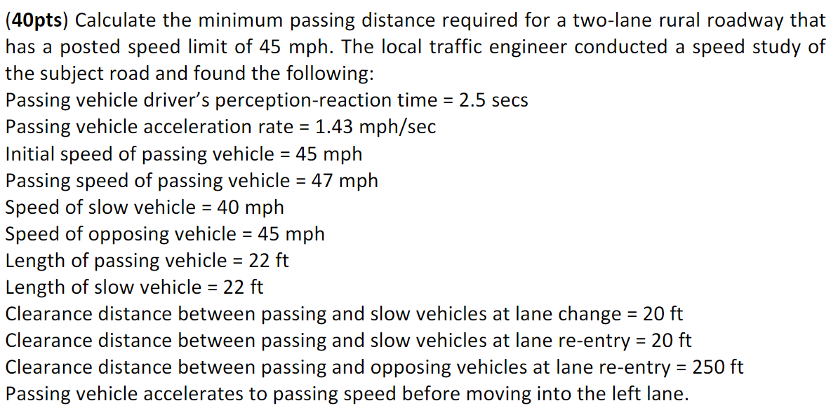 Solved (40pts) Calculate the minimum passing distance | Chegg.com