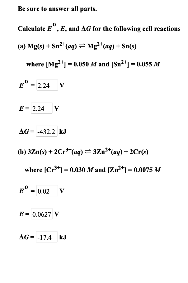 Solved Be Sure To Answer All Parts Calculate Eº E And Chegg Com