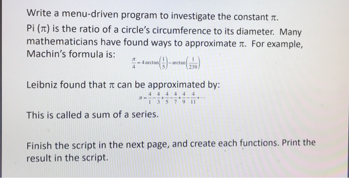 Solved Write a menu-driven program to investigate the | Chegg.com