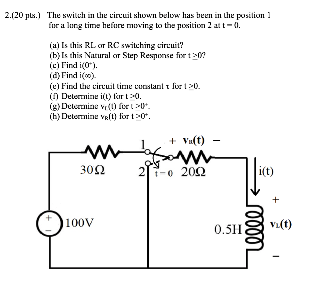 Solved 2.(20 Pts.) The Switch In The Circuit Shown Below Has | Chegg.com