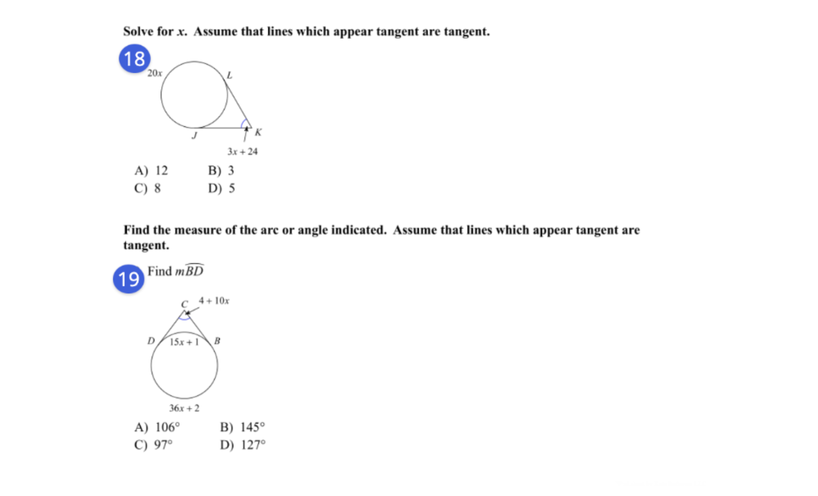 Solved Solve for x. Assume that lines which appear tangent | Chegg.com