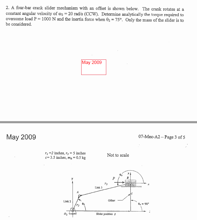 a four bar slider mechanism with an offset is shown