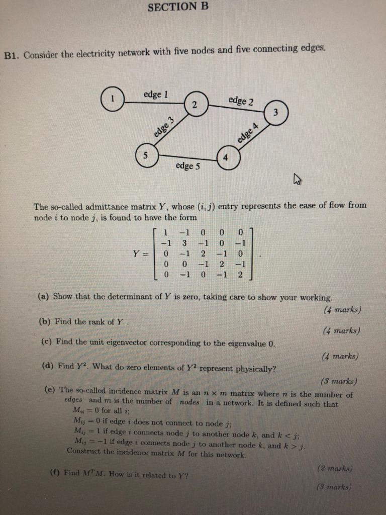 Solved SECTION B B1. Consider the electricity network with | Chegg.com