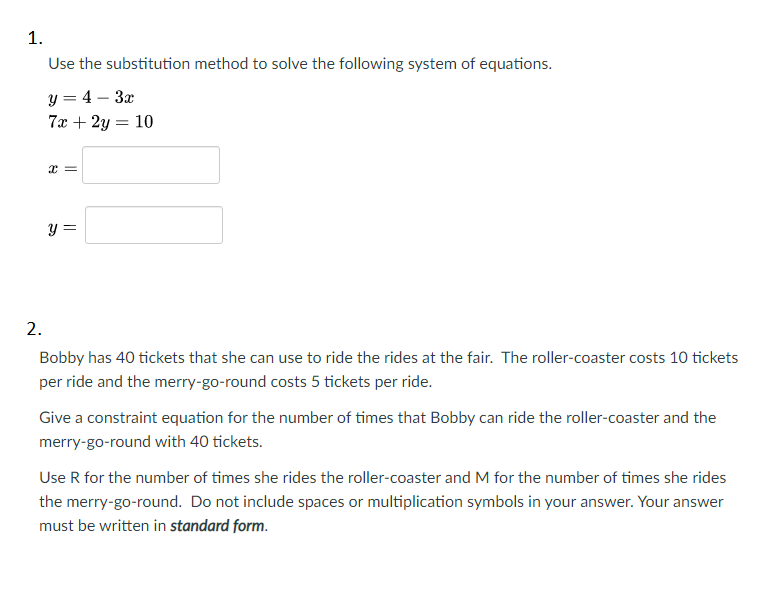 Solved 1. Use the substitution method to solve the following