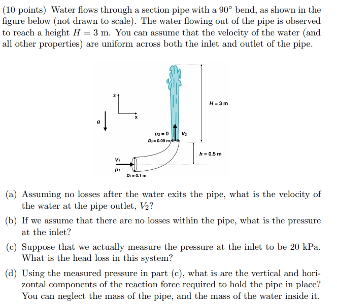 Solved (10 points) Water flows through a section pipe with a | Chegg.com