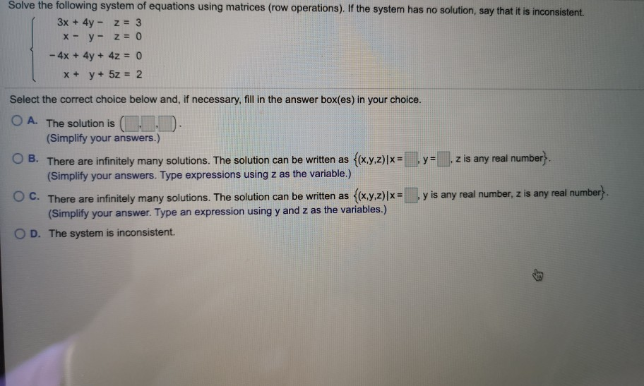 Solved Solve the following system of equations using | Chegg.com
