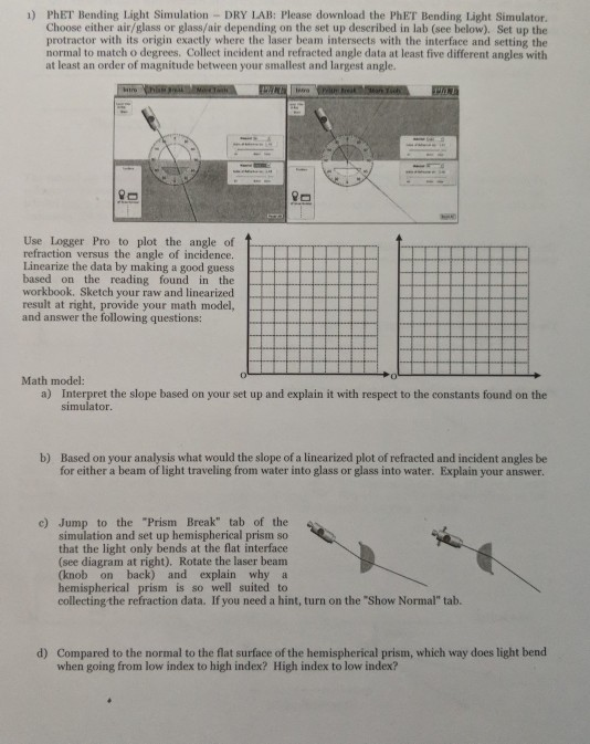 1) PhET Bending Light Simulation DRY LAB Please