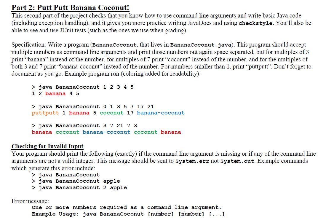 Solved Part 2: Putt Putt Banana Coconut! This second part of | Chegg.com