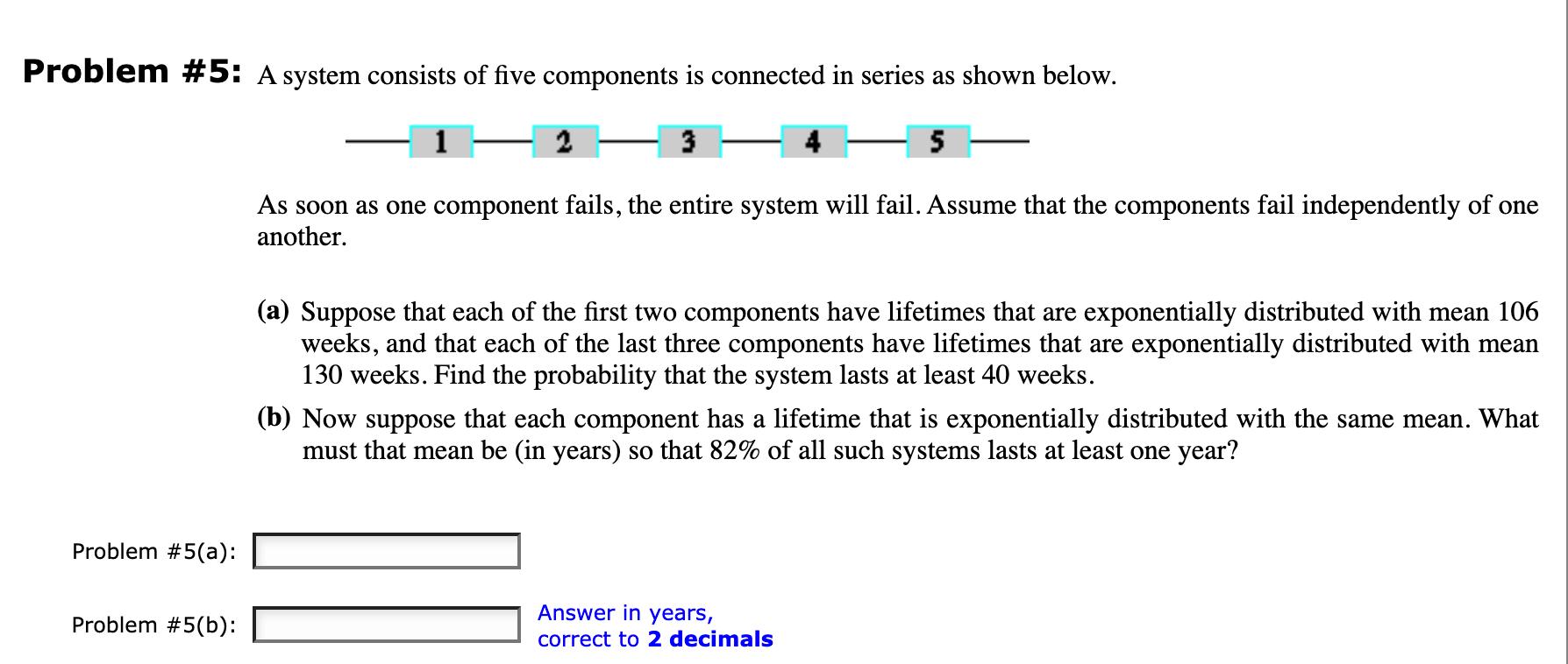 Solved Problem #5: A system consists of five components is | Chegg.com