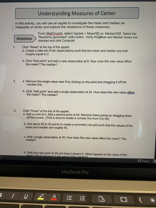 Understanding Measures of Center In this activity, | Chegg.com