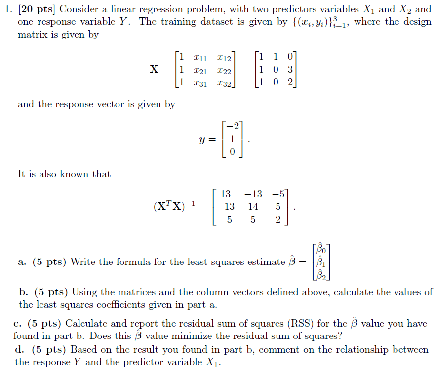 Solved 1 Use Linear Regression To Solve This Problem Or Cheggcom