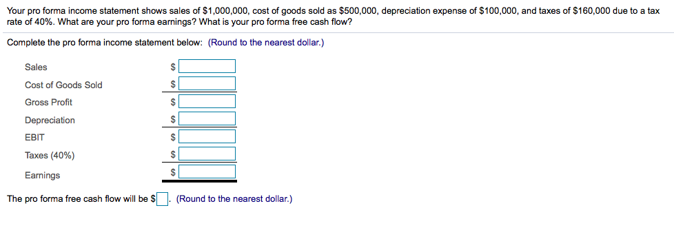 Solved Your Pro Forma Income Statement Shows Sales Of | Chegg.com