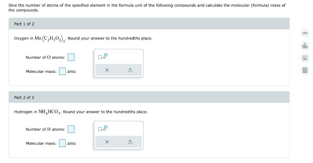 Solved Give The Number Of Atoms Of The Specified Element In Chegg Com