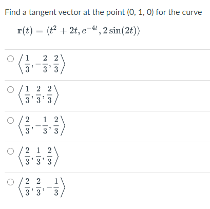 Solved Find a tangent vector at the point (0, 1, 0) for the | Chegg.com