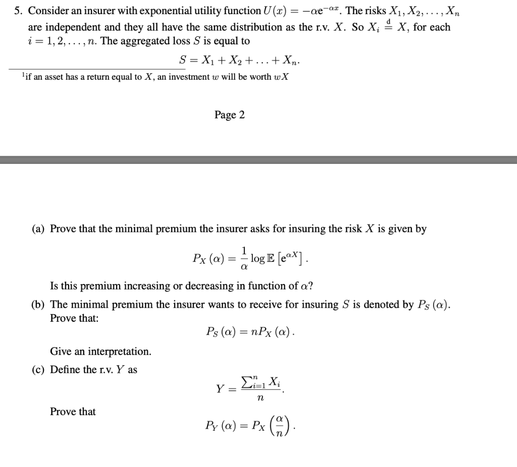 5 Consider An Insurer With Exponential Utility Fu Chegg Com